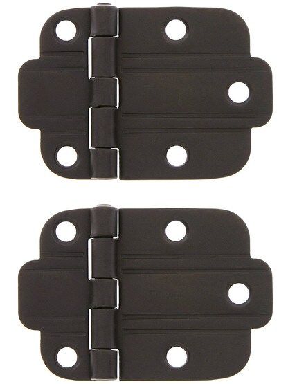 Pair of Solid Brass Art Deco Surface Cabinet Hinges in Oil-Rubbed Bronze.